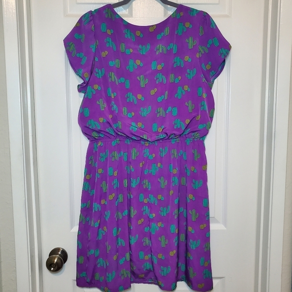Peach California Cactus Print XL Purple blouson dress - Picture 5 of 10